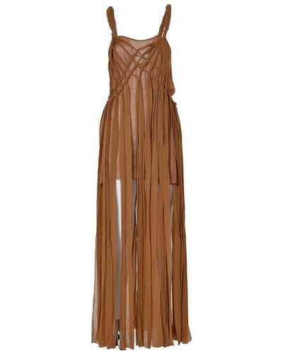 GIUSEPPE DI MORABITO Fringed Semi Sheer Dress - Brown
