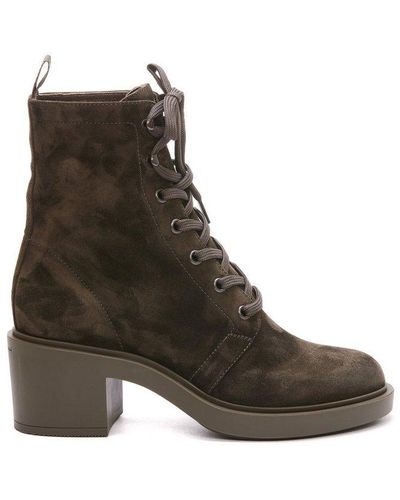 Gianvito Rossi Almond Toe Lace-up Ankle Boots - Brown