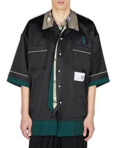 Maison Mihara Yasuhiro Logo-patch Short-sleeved Bowling Shirt - Black