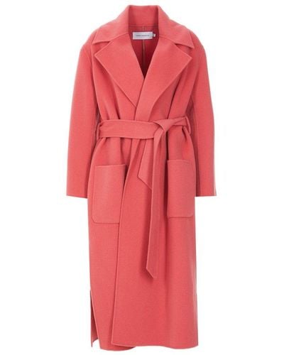 SIMONA CORSELLINI Belted Waist Robe Coat - Red