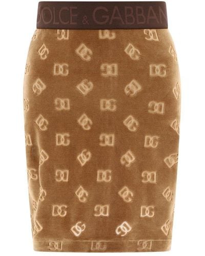 Dolce & Gabbana Allover Dg Logo Mini Skirt - Brown