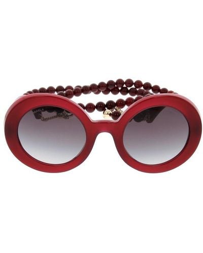 Chanel Round Frame Beaded Sunglasses - Red