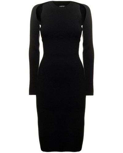 Tom Ford Long-sleeved Cut-out Ribbed Midi Dress - Black