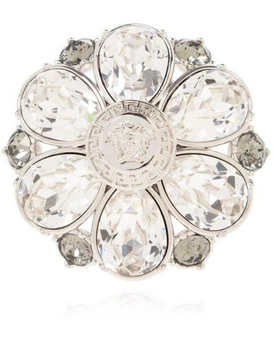 Versace Ring With Floral Motif, - White