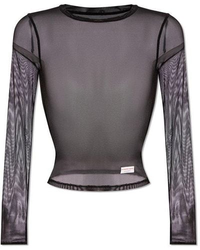 Alexander Wang Bodycon Semi-sheer Long-sleeved Top - Grey