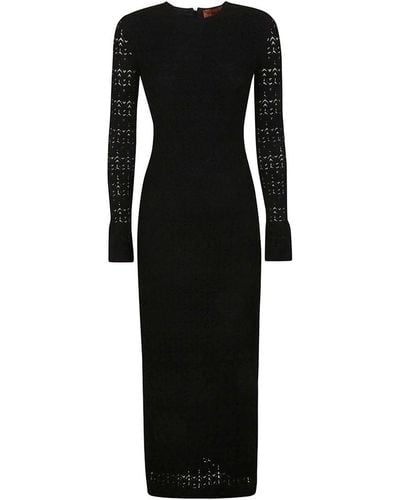 Missoni Long-sleeved Open-knitted Midi Dress - Black