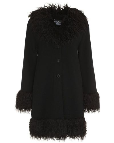 Boutique Moschino Furry Detailed Knitted Coat - Black