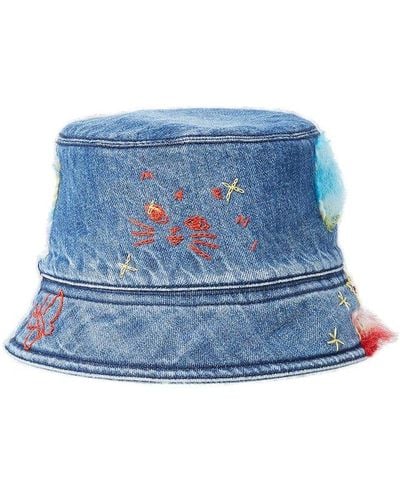 Marni Mohair-patches Bucket Hat - Blue
