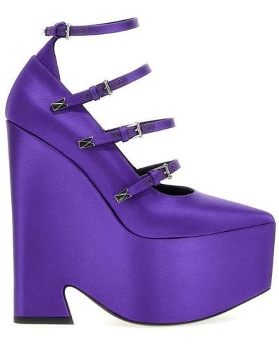 Versace Tempest Strappy Platform Pointed Toe Court Shoes - Purple