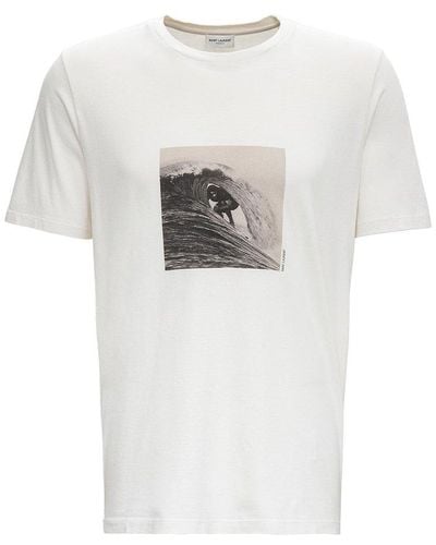 Saint Laurent Distressed Surfer Printed T-shirt - Natural