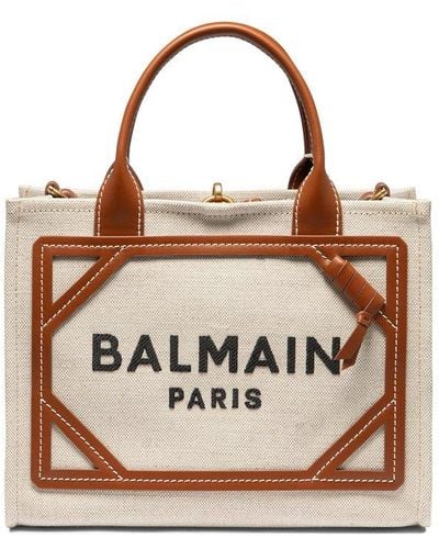 Balmain Logo Printed Top Handle Bag - Natural