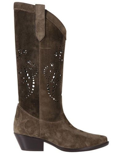 Etro Perforated Detail Cowboy Boots - Green