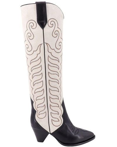 Isabel Marant Liela Embroidered Knee-high Boots - White