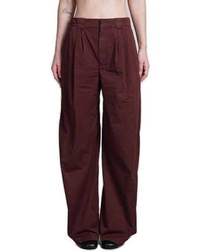 Lemaire Wide Leg Pleated Pants - Red