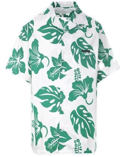 Prada Allover Floral Printed Short Sleeved Shirt - Green