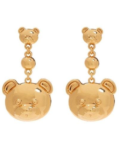 Moschino Drop Earrings With Teddy Bear, - Metallic