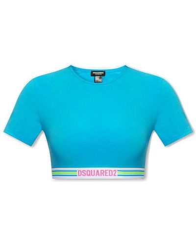 DSquared² Cropped T-Shirt With Logo - Blue