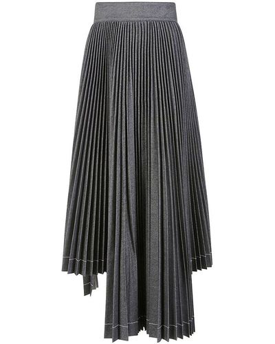 MSGM High-waist Pleated Asymmetric Long Skirt - Grey