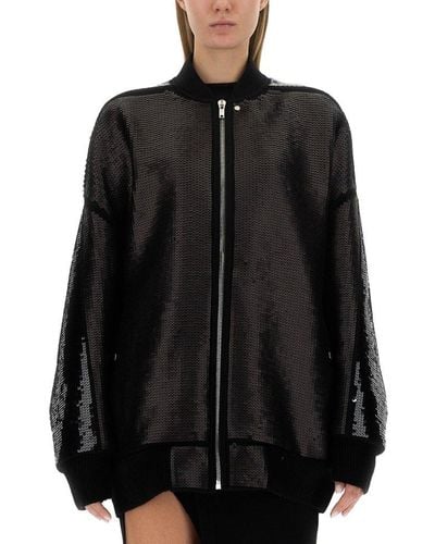 Rick Owens Sequin Embellished Zip-up Coat - Black
