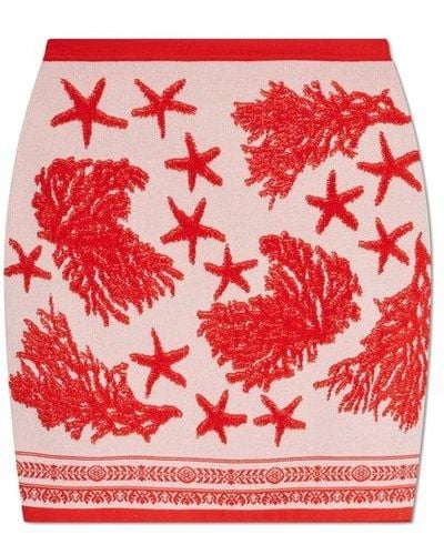 Versace Barocco Sea Elasticated Waistband Knitted Mini Skirt - Red
