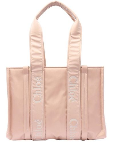 Chloé Woody Logo Embroidered Medium Tote Bag - Pink