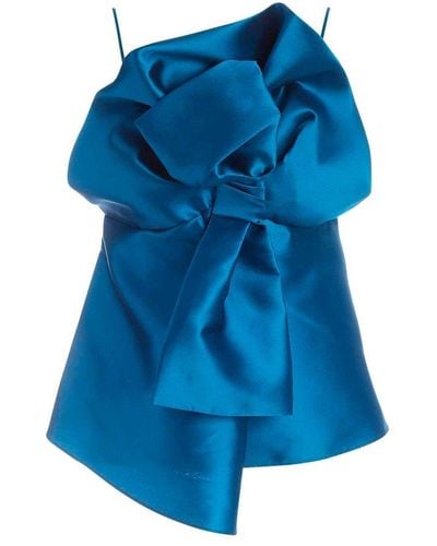Alberta Ferretti Maxi Bow Top In Teal Blue Colour