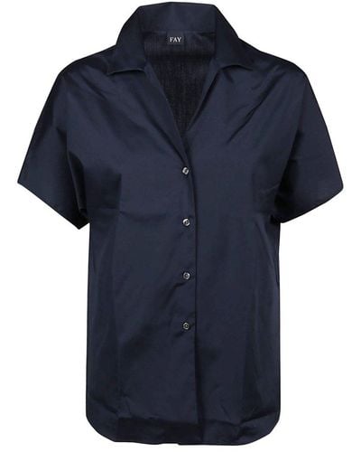 Fay Buttoned Short-sleeved Shirt - Blue