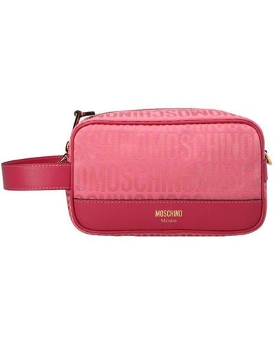 Moschino Logo-jacquard Zipped Makeup Bag - Pink