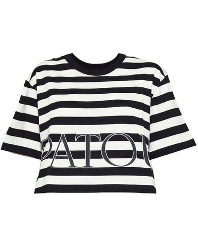 Patou Striped Crewneck Cropped T-shirt - Black