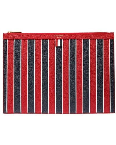 Thom Browne Striped Zipped Document Holder - Red
