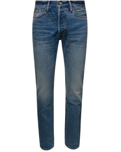 Tom Ford Logo Patch Straight-leg Jeans - Blue