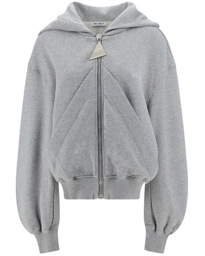 The Attico Logo Printed Zipped Fleece Hoodie - Grey