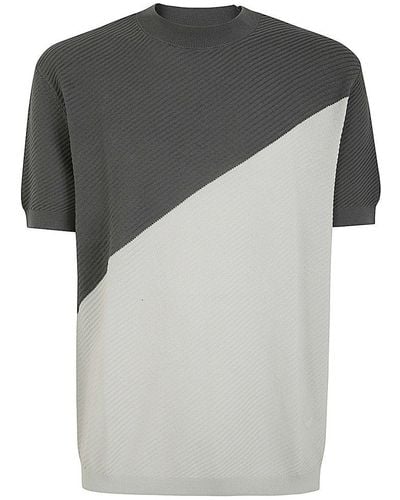 Emporio Armani Diagonal Striped Ribbed-knit T-shirt - Grey