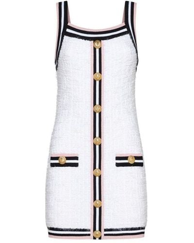 Balmain Maze Monogram Sleeveless Mini Dress - White