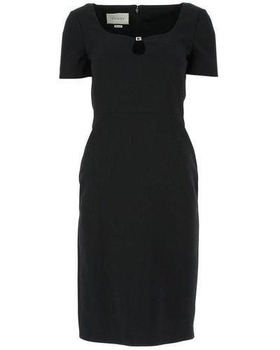 Gucci Buckle-detailed Sweetheart Neck Dress - Black