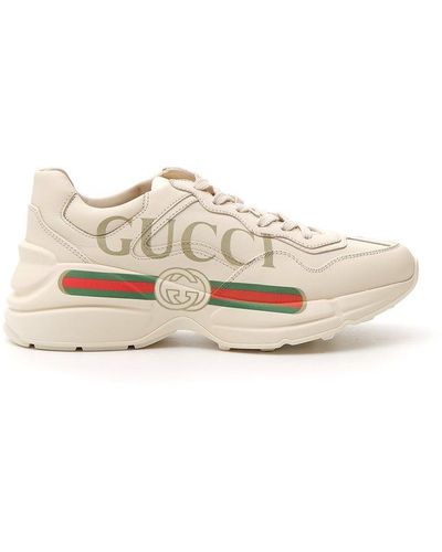 Gucci Rhyton Logo-print Leather Sneakers - Natural