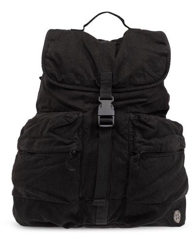 Stone Island Linen Backpack, - Black