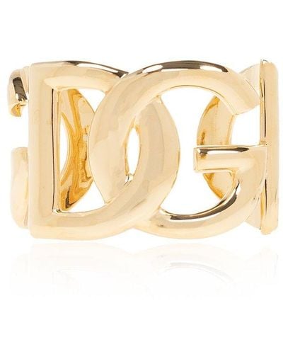 Dolce & Gabbana Logo-lettering Cuff Bracelet - Yellow
