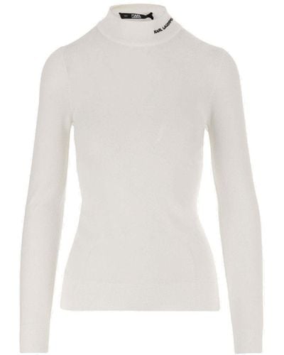 Karl Lagerfeld Stretch Viscose Pullover With Logo - White