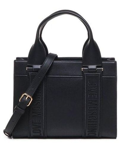Love Moschino Logo Embroidered Mini Tote Bag - Black