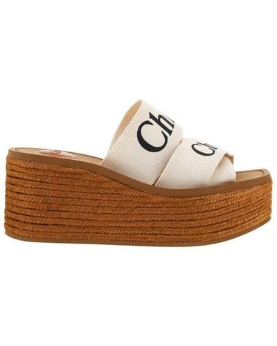 Chloé Woody Wedge Sandals - White