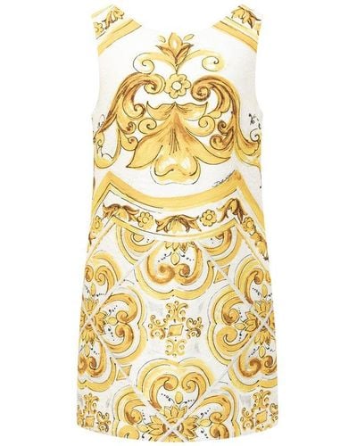 Dolce & Gabbana Majolica-printed Mini Brocade Dress - Metallic