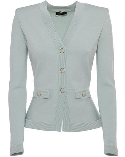 Elisabetta Franchi Long Sleeved Buttoned Cardigan - Blue