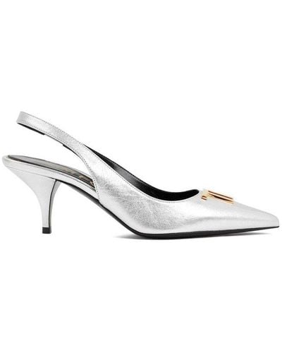 Tom Ford Logo Plaque Pointed-toe Slingback Court Shoes - White