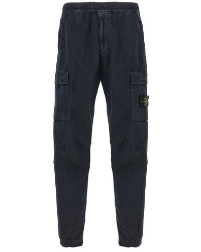 Stone Island Logo Patch Tapered Trousers - Blue