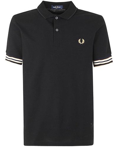 Fred Perry Stripe-detailed Short-sleeved Polo Shirt - Black
