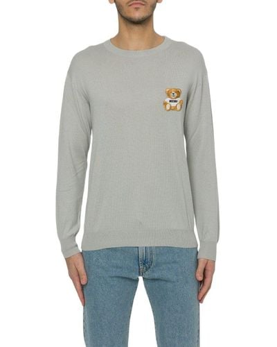 Moschino Teddy Bear Embroidered Knitted Jumper - Grey