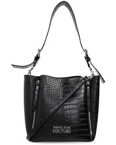 Versace Logo Plaque Embossed Tote Bag - Black