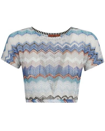 Missoni Zigzag Woven Semi-sheer Cropped Top - Blue