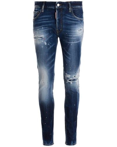 DSquared² Paint Splatter Effect Distressed Jeans - Blue
